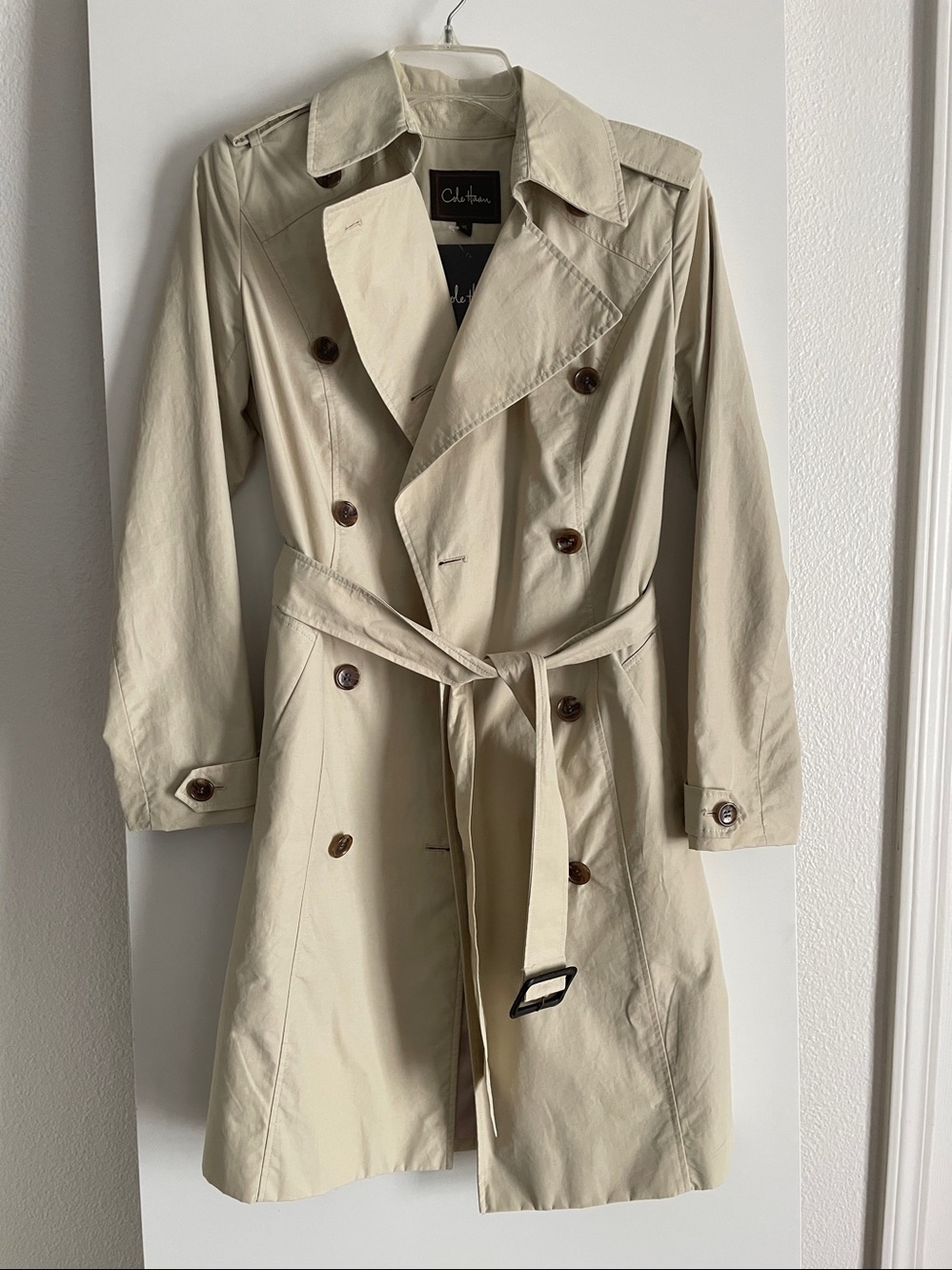 Cole Haan Trench Coat Stone Tan Double Breasted Lined, Mid Length NWT